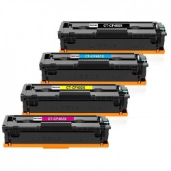 Pack de 4 cartouches de toners compatibles de petite capacité HP 201X Noir, Cyan, Jaune, Magenta